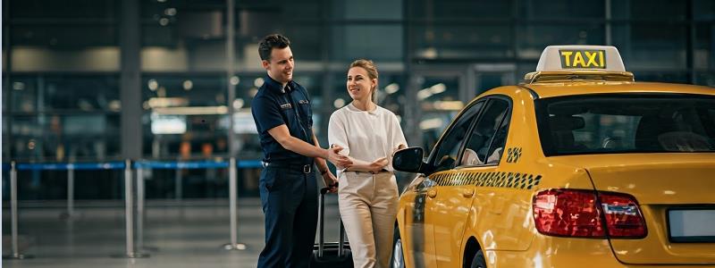 Passenger receiving assistance from taxi driver at Faro Airport.